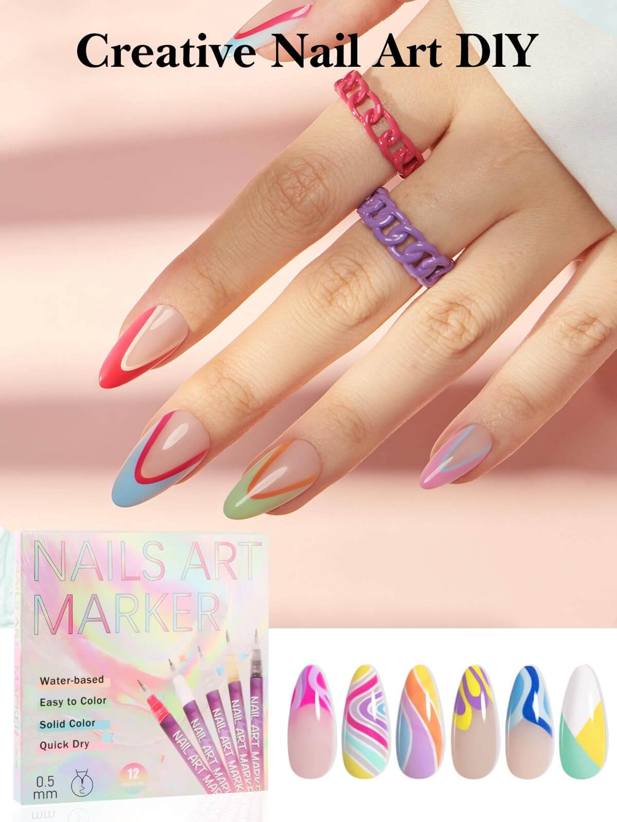 EBANKU 24 Colors Nail Art Pens Set Quick-Dry 3D Nail Markers