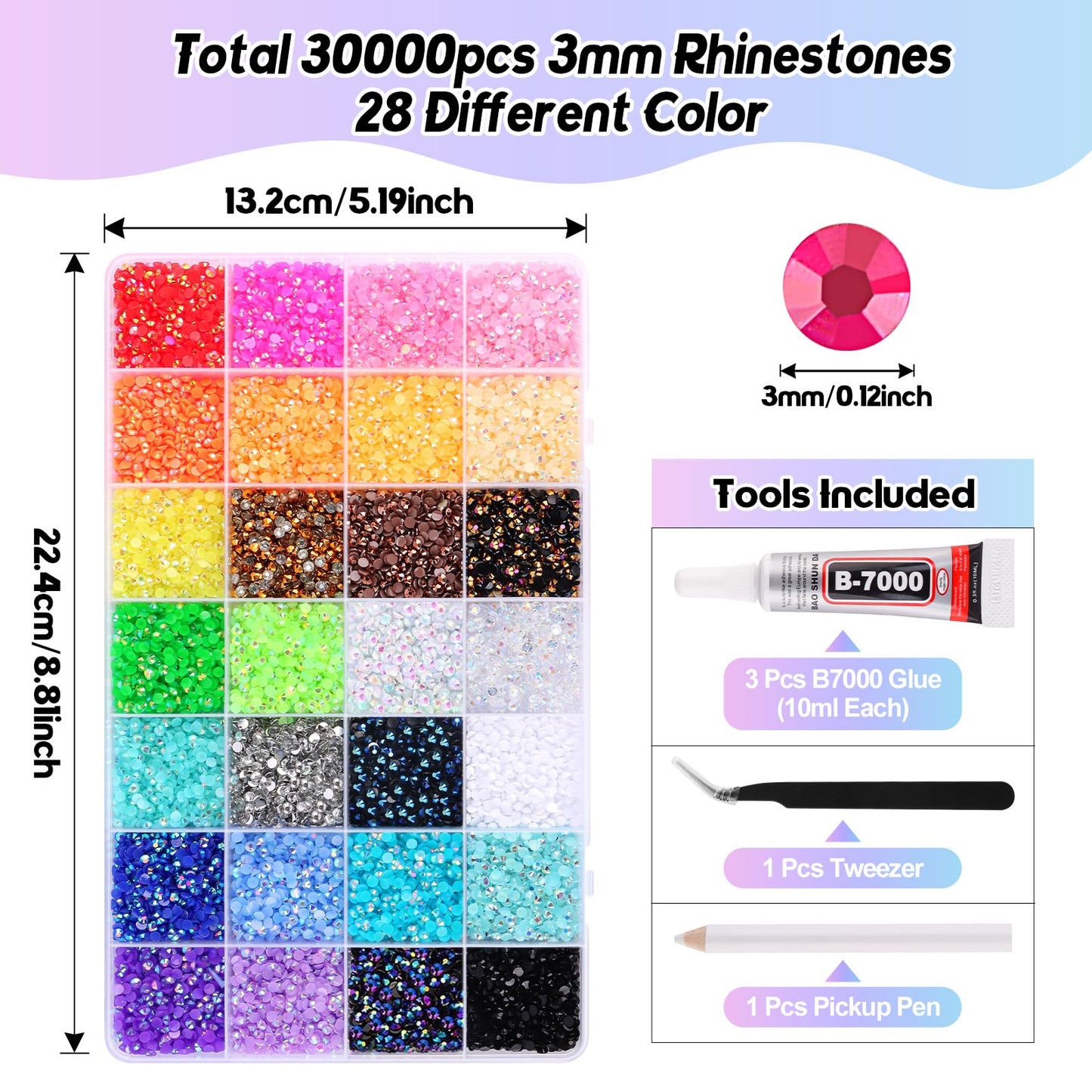 EBANKU 30000PCS Resin Jelly Rhinestones Bedazzling Kit 3MM