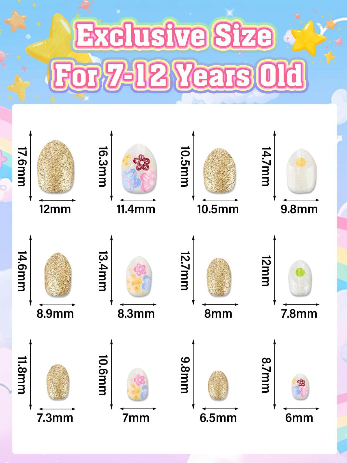 EBANKU 72Pcs Kids Press On Nails Gold Strawberry Set
