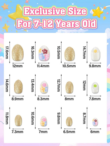 EBANKU 72Pcs Kids Press On Nails Gold Strawberry Set