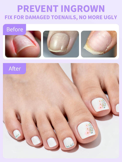 EBANKU Floral French Tip Press On Toenails 72PCS w/Glue