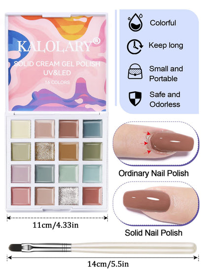 EBANKU 16 Color Solid Gel Nail Polish Palette with Brush