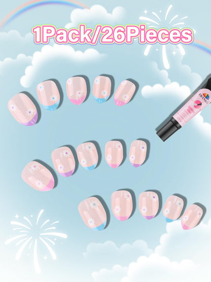 EBANKU 24PCS Kids Press On Nails Horse Fake Nail Kit for Girls