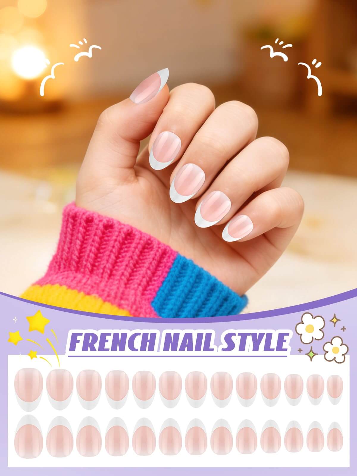 EBANKU Kids Press On Nails 156PCS French Tip Fake Nails