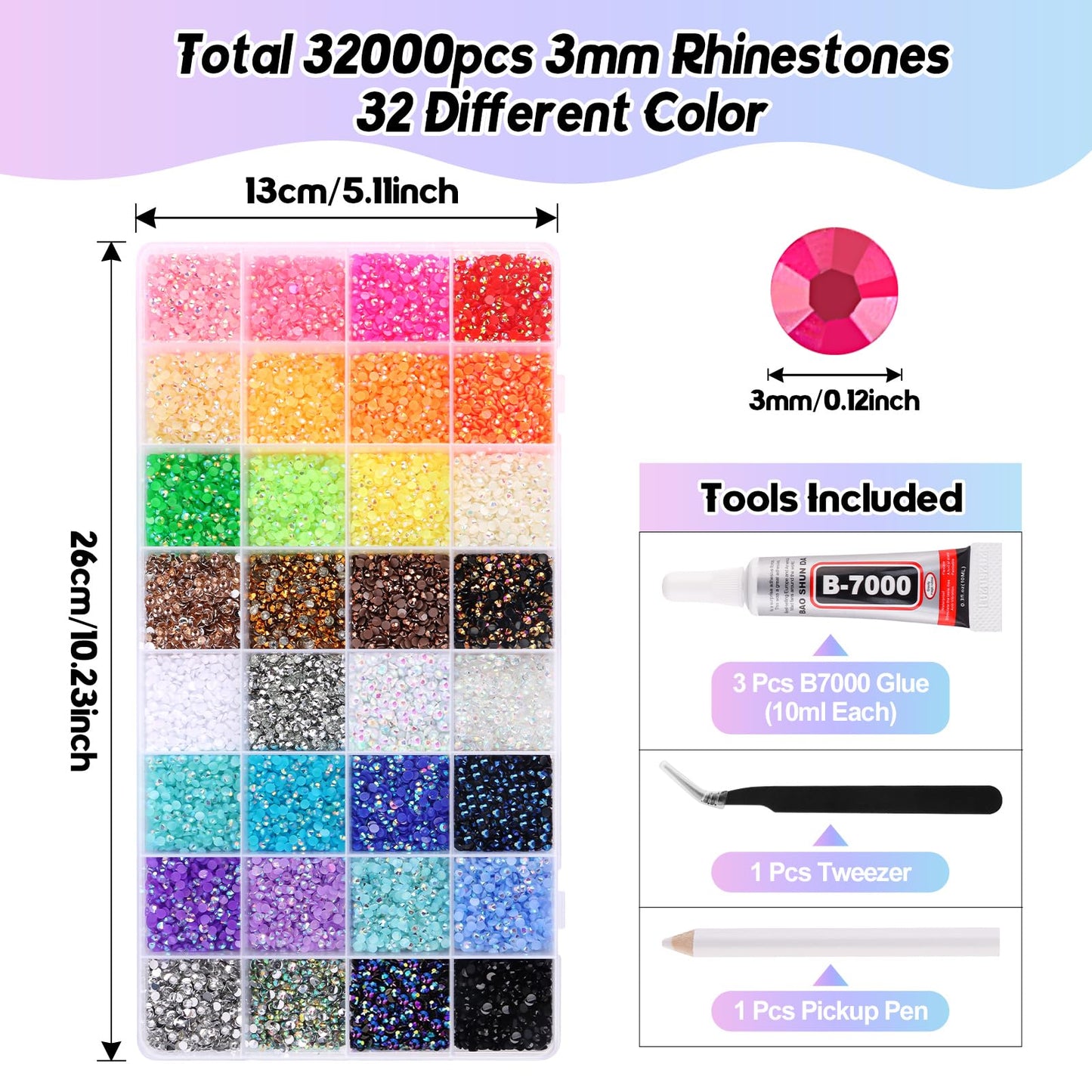 EBANKU 32000PCS Resin Jelly Rhinestones Bedazzling Kit 32 Colors