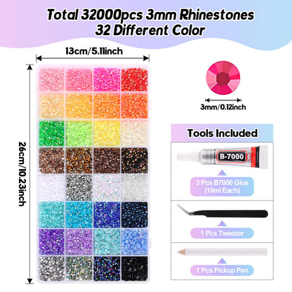 EBANKU 32000PCS Resin Jelly Rhinestones Bedazzling Kit 32 Colors