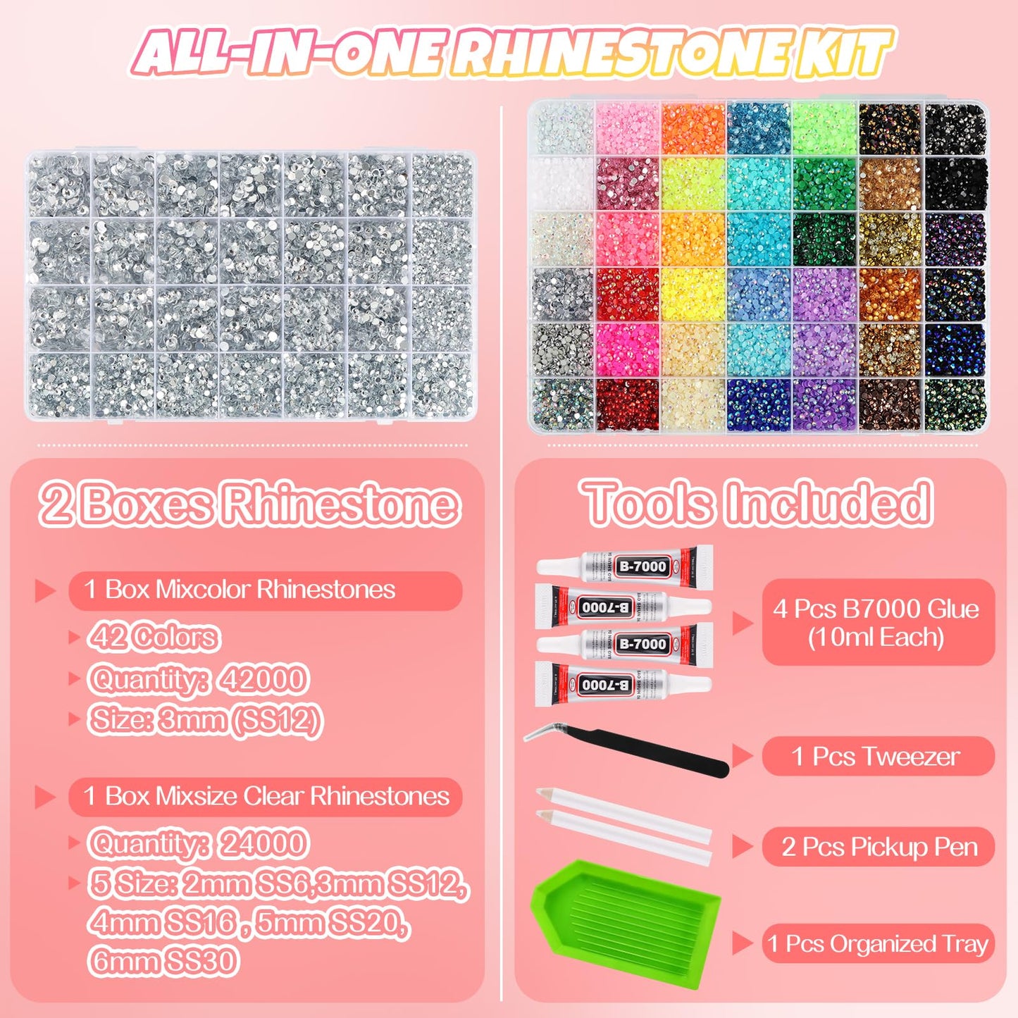EBANKU 66000PCS Resin Rhinestones Bedazzling Kit 2 Boxes