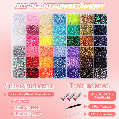 EBANKU 32000PCS Resin Jelly Rhinestones Kit 42 Colors 3MM