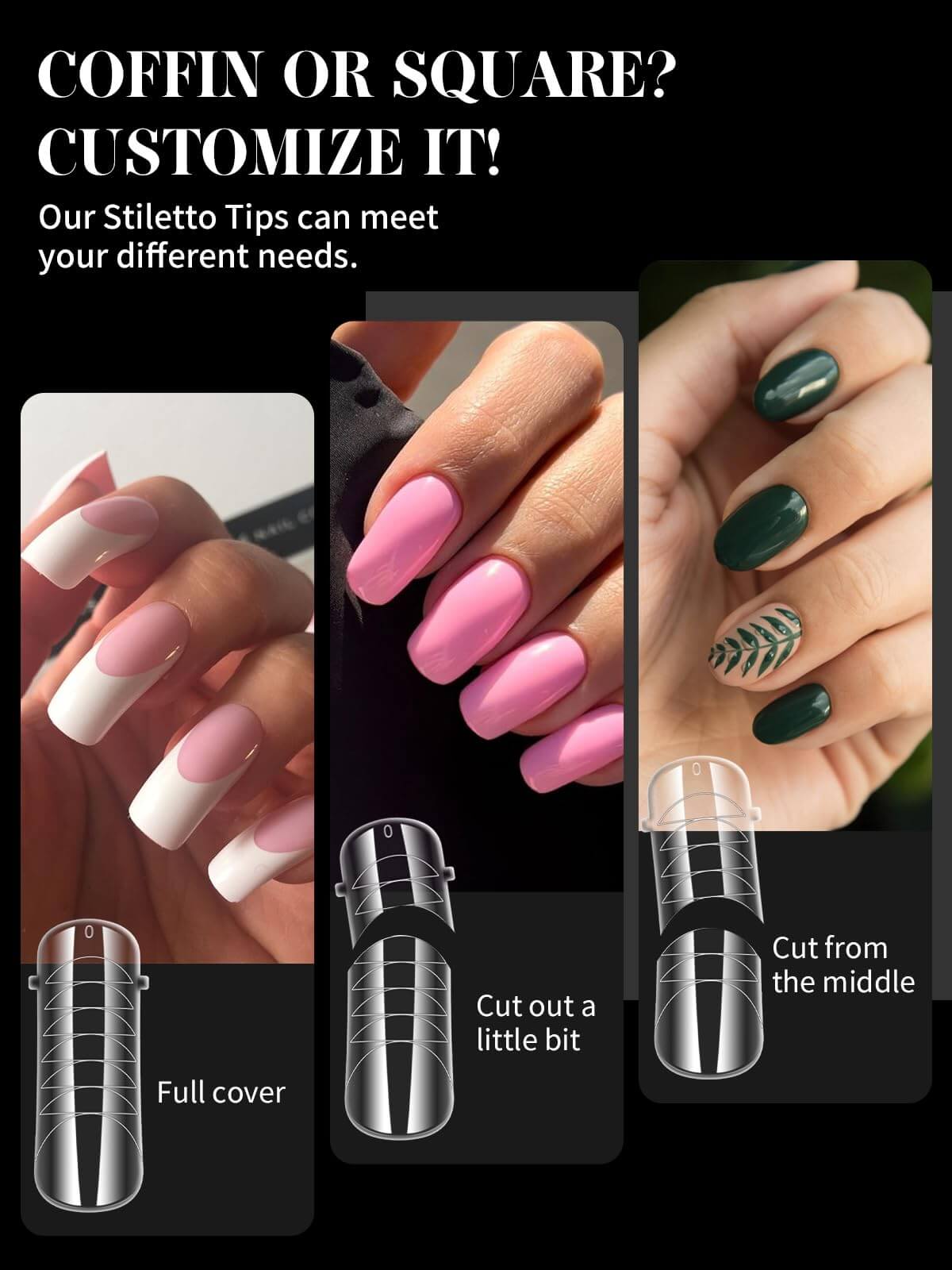 EBANKU 96PCS Clear Matte Poly Gel Nail Forms 4 Styles 12 Sizes