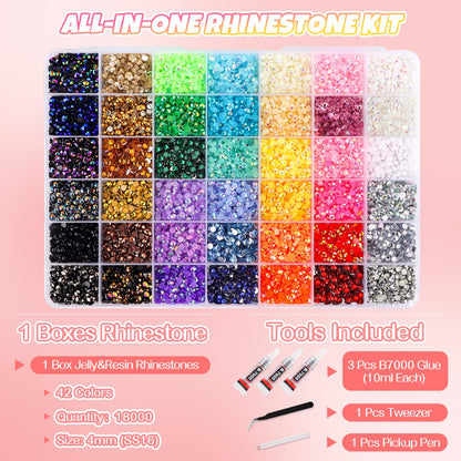 EBANKU 42 Color Resin Jelly Rhinestones Bedazzling Kit 4MM