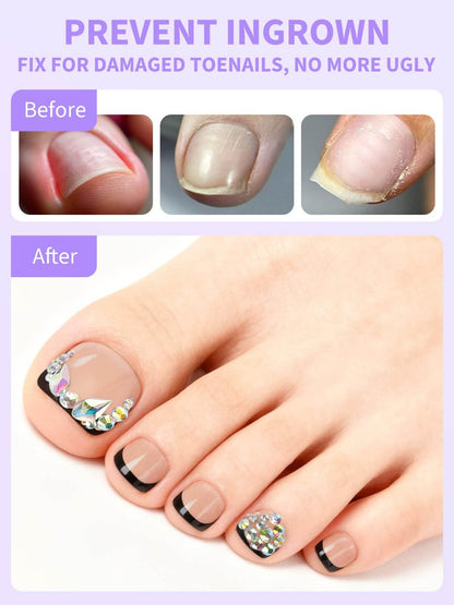 EBANKU Rhinestone French Tip Press On Toenails 72PCS Nude Pink