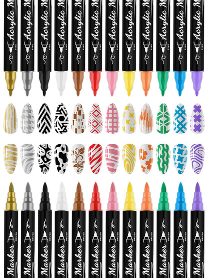 EBANKU 12 Colors Double-Tip 3D Nail Art Pens Set