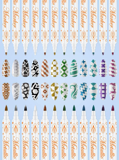 EBANKU 12 Colors Double-Ended Nail Art Pens Quick-Dry Markers
