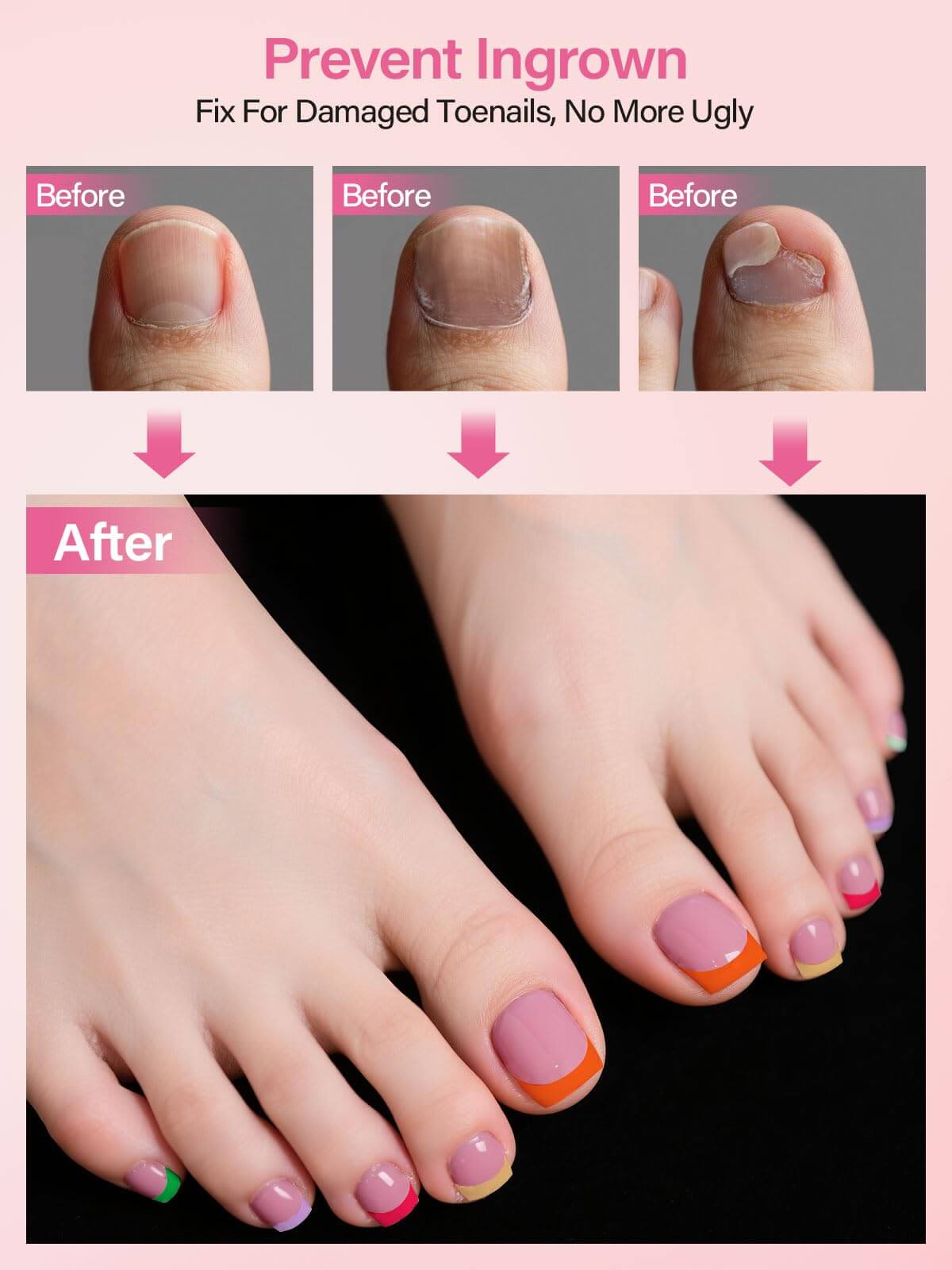 EBANKU French Tip Press On Toenails 150PCS Colorful Square Tips