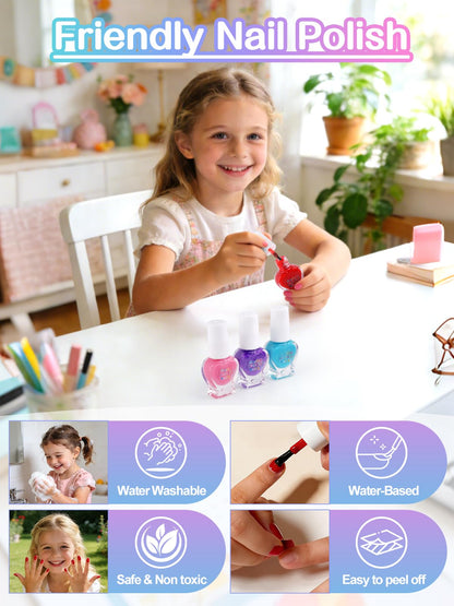 EBANKU 144 Pcs Kids Press On Nail Gift Box with Nail Polish Kit