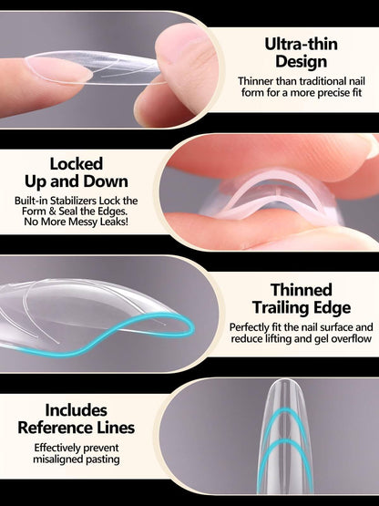 EBANKU 240PCS Sandwich Dual Nail Forms 15 Sizes Oval Nails