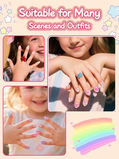 EBANKU 78Pcs Kids Press On Nails Colorful Heart Set