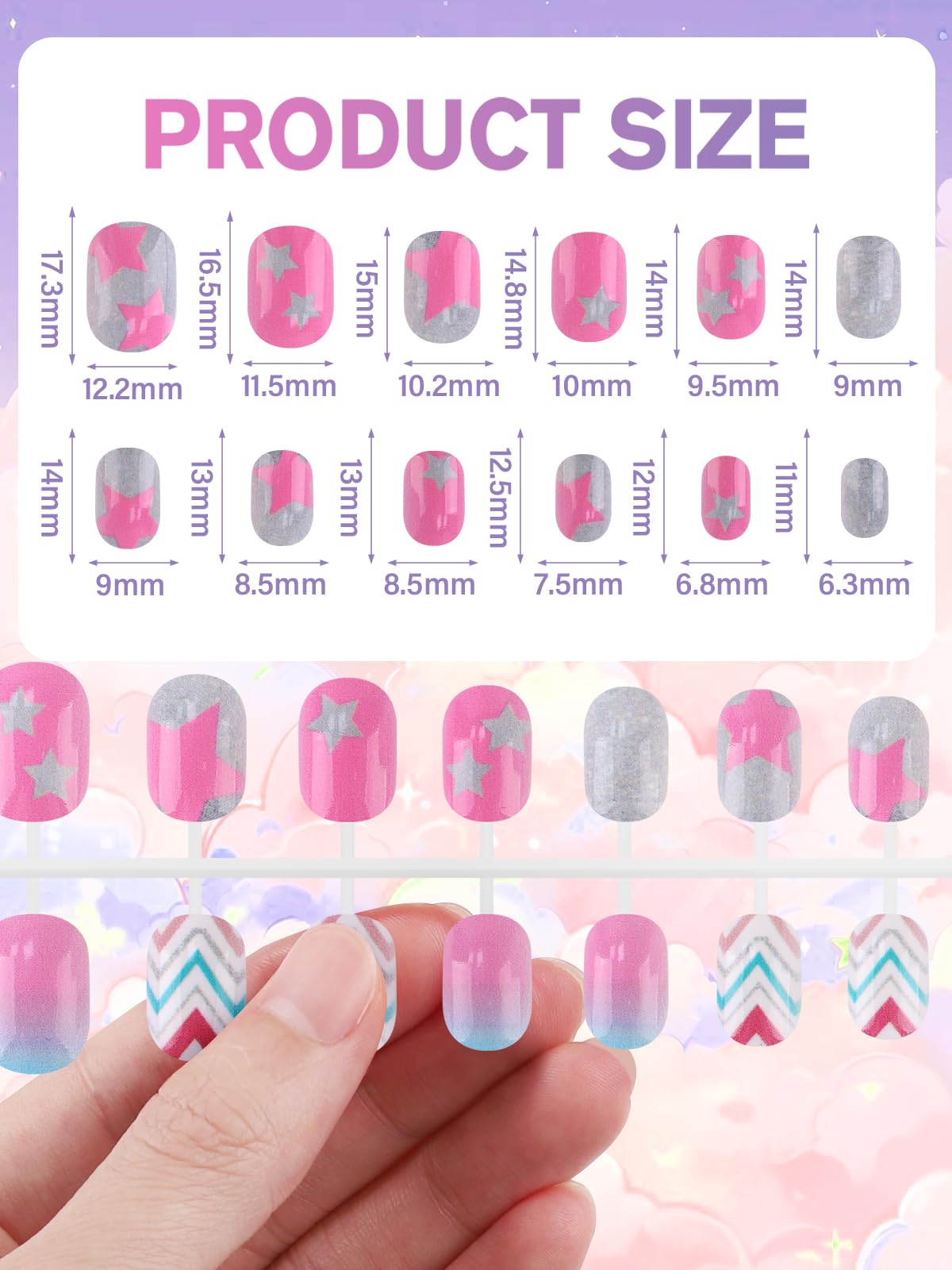 EBANKU 168PCS Kids Press On Nails 7 Pack Gradient Nail Kit