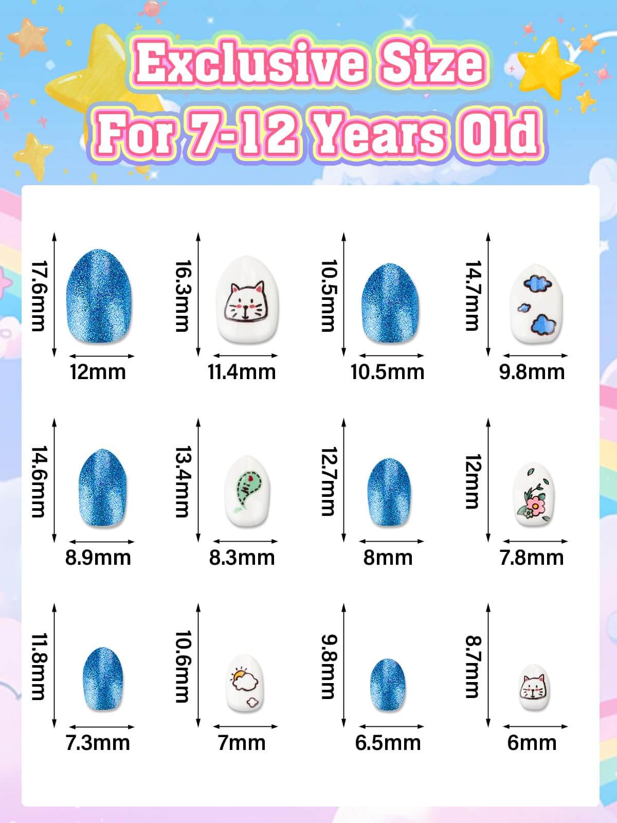 EBANKU 72Pcs Kids Press On Nails 3 Pack Full Cover Set