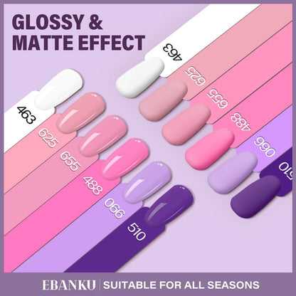 EBANKU 6Pcs Pink Gel Nail Polish Set 15ML Same Color Bottle Kit