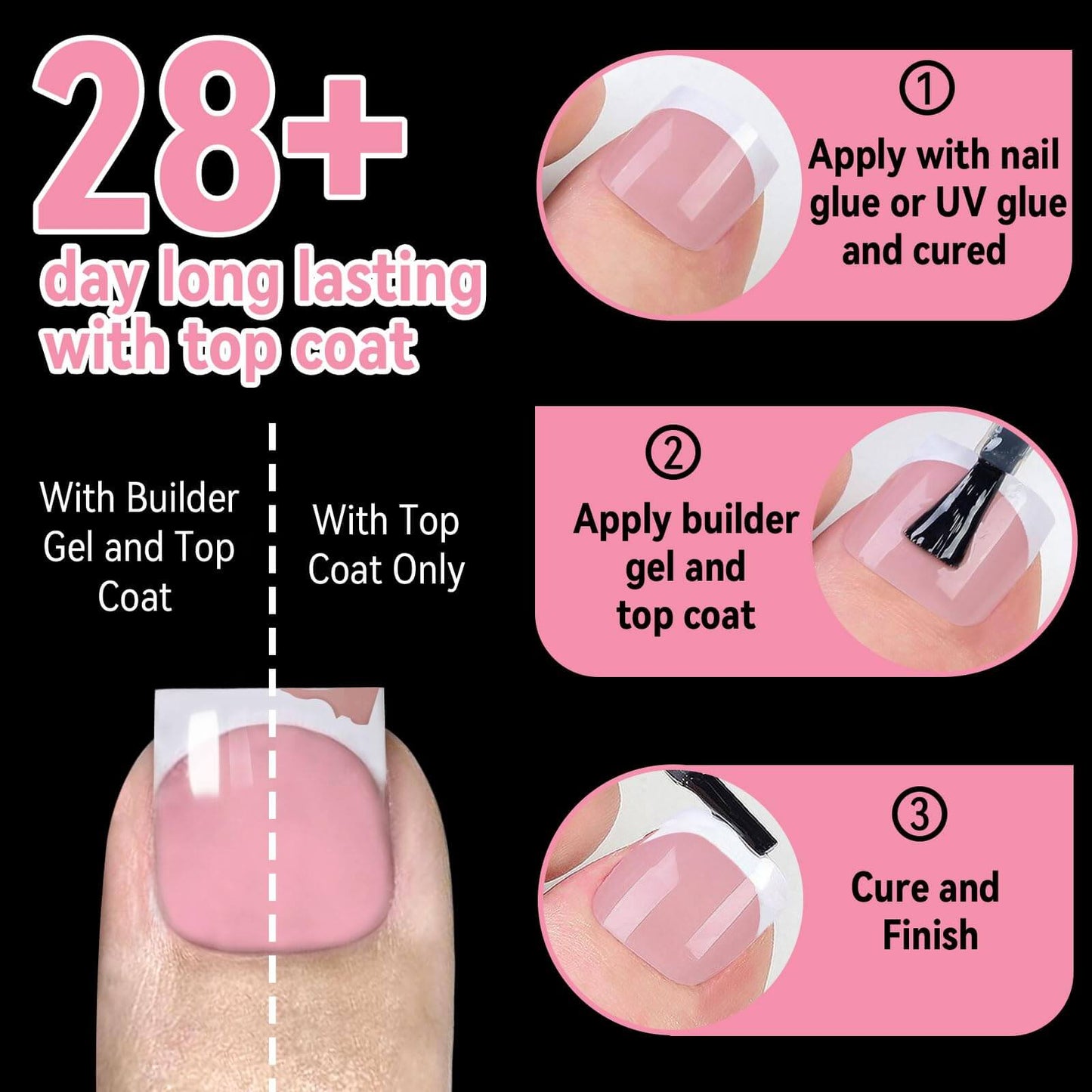EBANKU French Tip Toe Press On Nails 300pcs Light Pink 15 Sizes