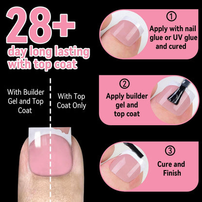 EBANKU French Tip Toe Press On Nails 300pcs Light Pink 15 Sizes