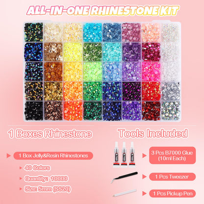 EBANKU 40 Color 5MM Resin Jelly Rhinestones Bedazzling Kit