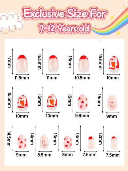 EBANKU Kids Press On Nails 26Pcs Red Heart Set