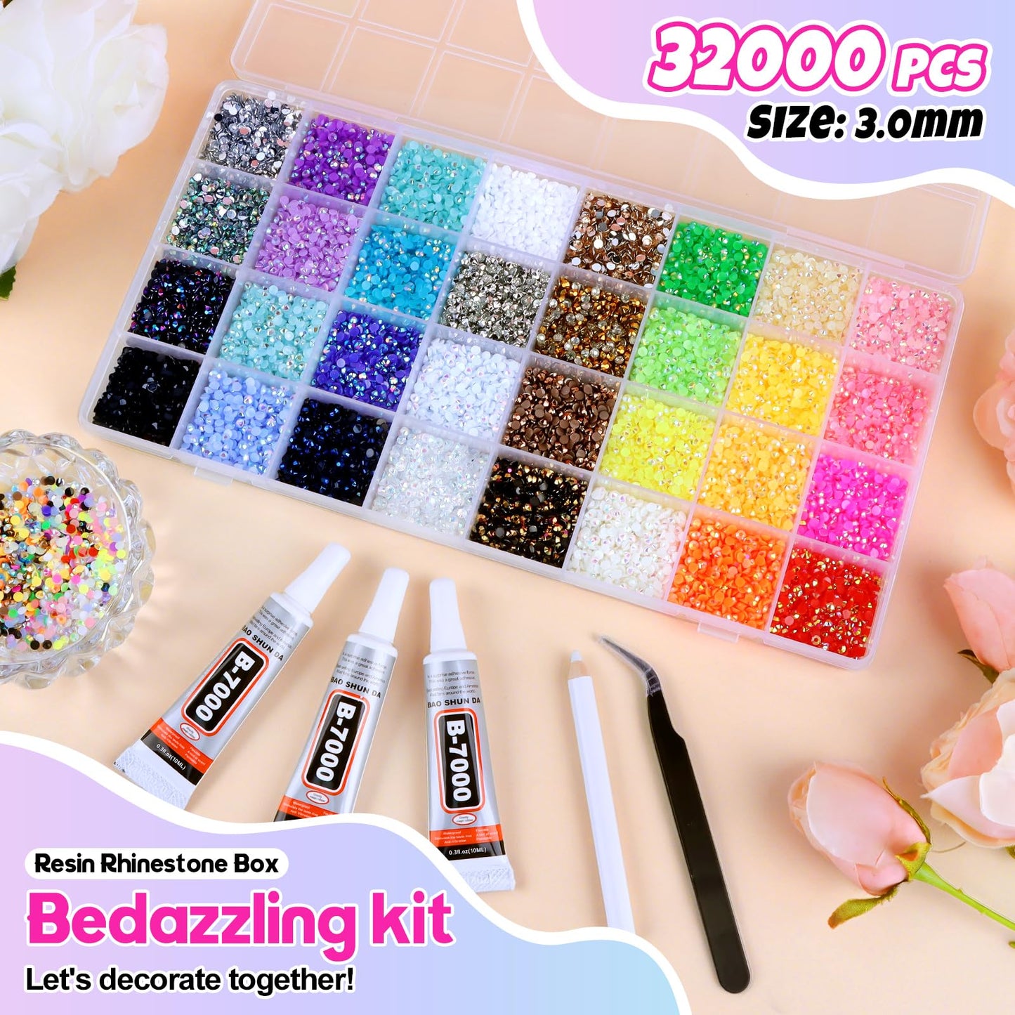 EBANKU 32000PCS Resin Jelly Rhinestones Bedazzling Kit 32 Colors