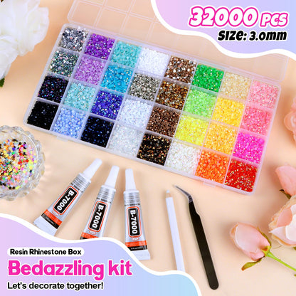 EBANKU 32000PCS Resin Jelly Rhinestones Bedazzling Kit 32 Colors