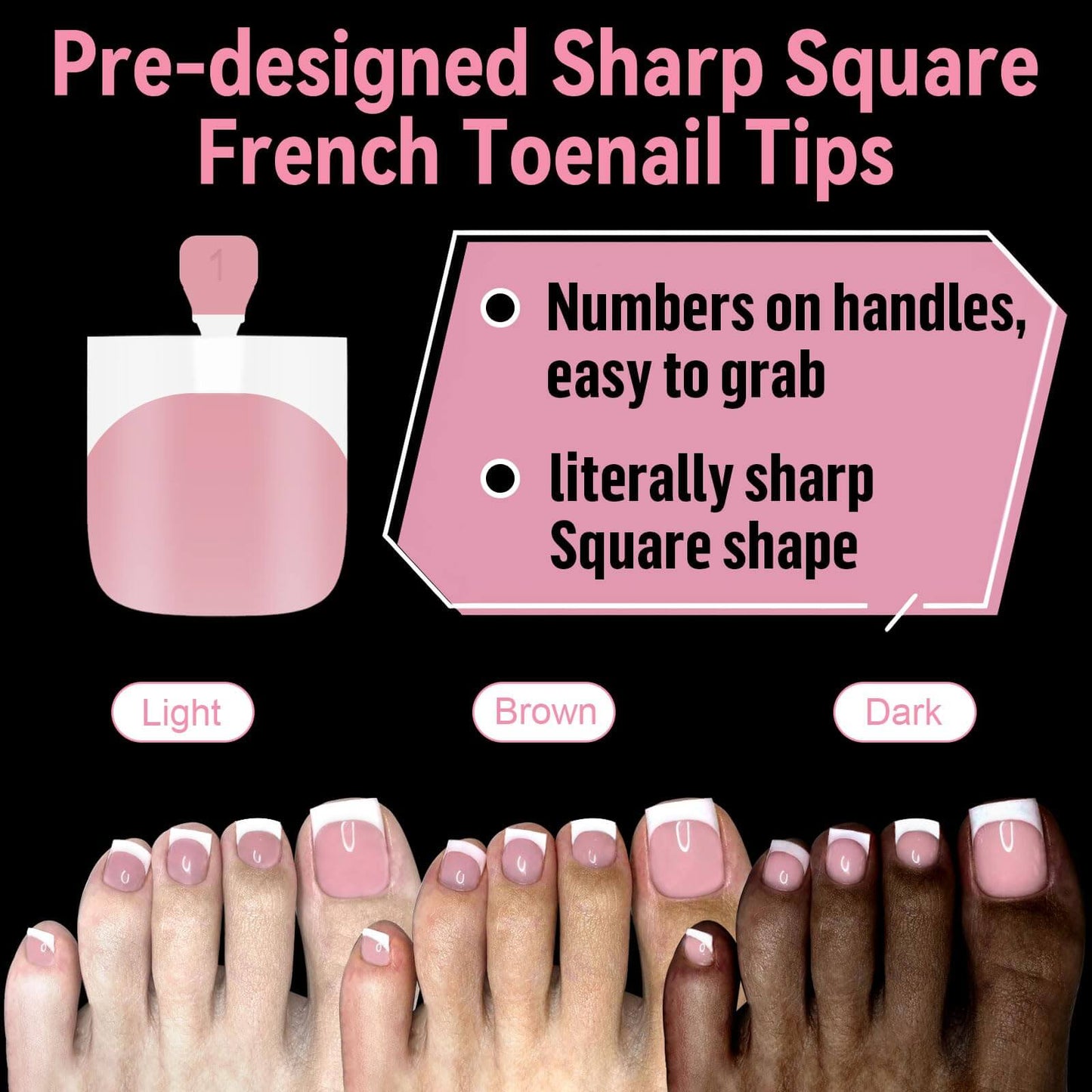 EBANKU French Tip Toe Press On Nails 300pcs Light Pink 15 Sizes