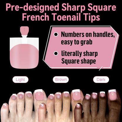 EBANKU French Tip Toe Press On Nails 300pcs Light Pink 15 Sizes