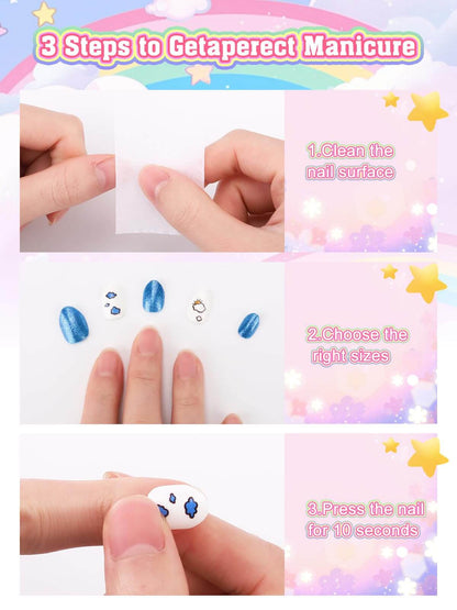 EBANKU 72Pcs Kids Press On Nails 3 Pack Full Cover Set