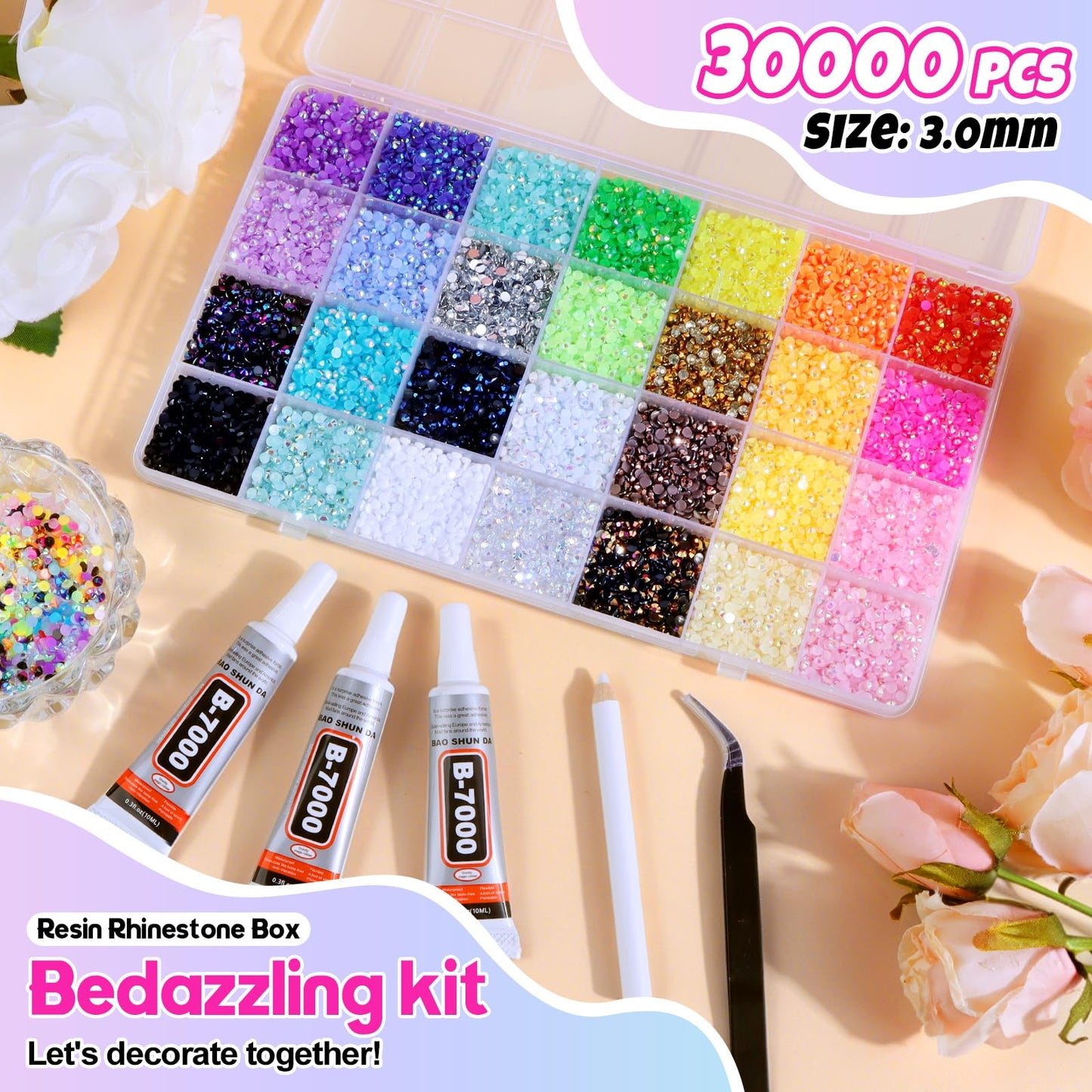 EBANKU 30000PCS Resin Jelly Rhinestones Bedazzling Kit 3MM