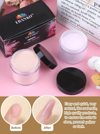 EBANKU Nude Pink Acrylic Powder Set 2x60g Nail Extension Powder