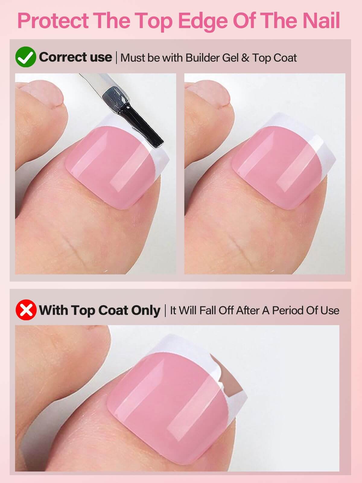 EBANKU French Tip Press On Toenails 150PCS Light Pink Square Tips