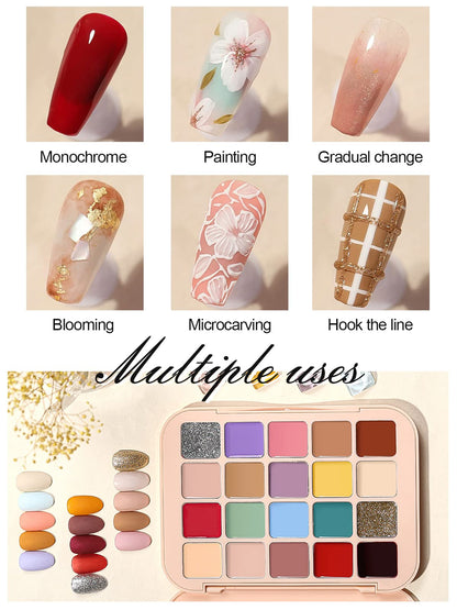 Kalolary 20 Color Nude Gel Nail Polish Palette with Brushes