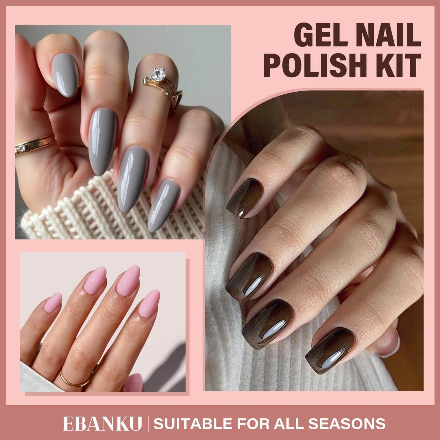 EBANKU 6Pcs Pink Nude Brown Gel Nail Polish Set 15ML Fall Colors