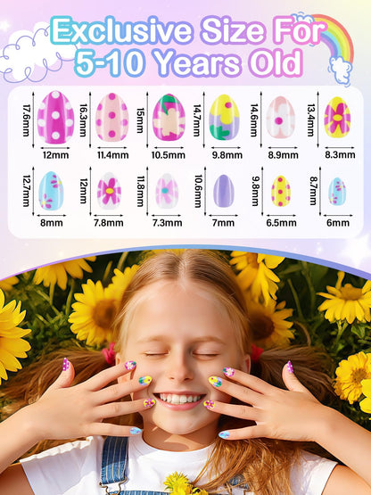 EBANKU 144 Pcs Kids Press On Nail Gift Box with Nail Polish Kit