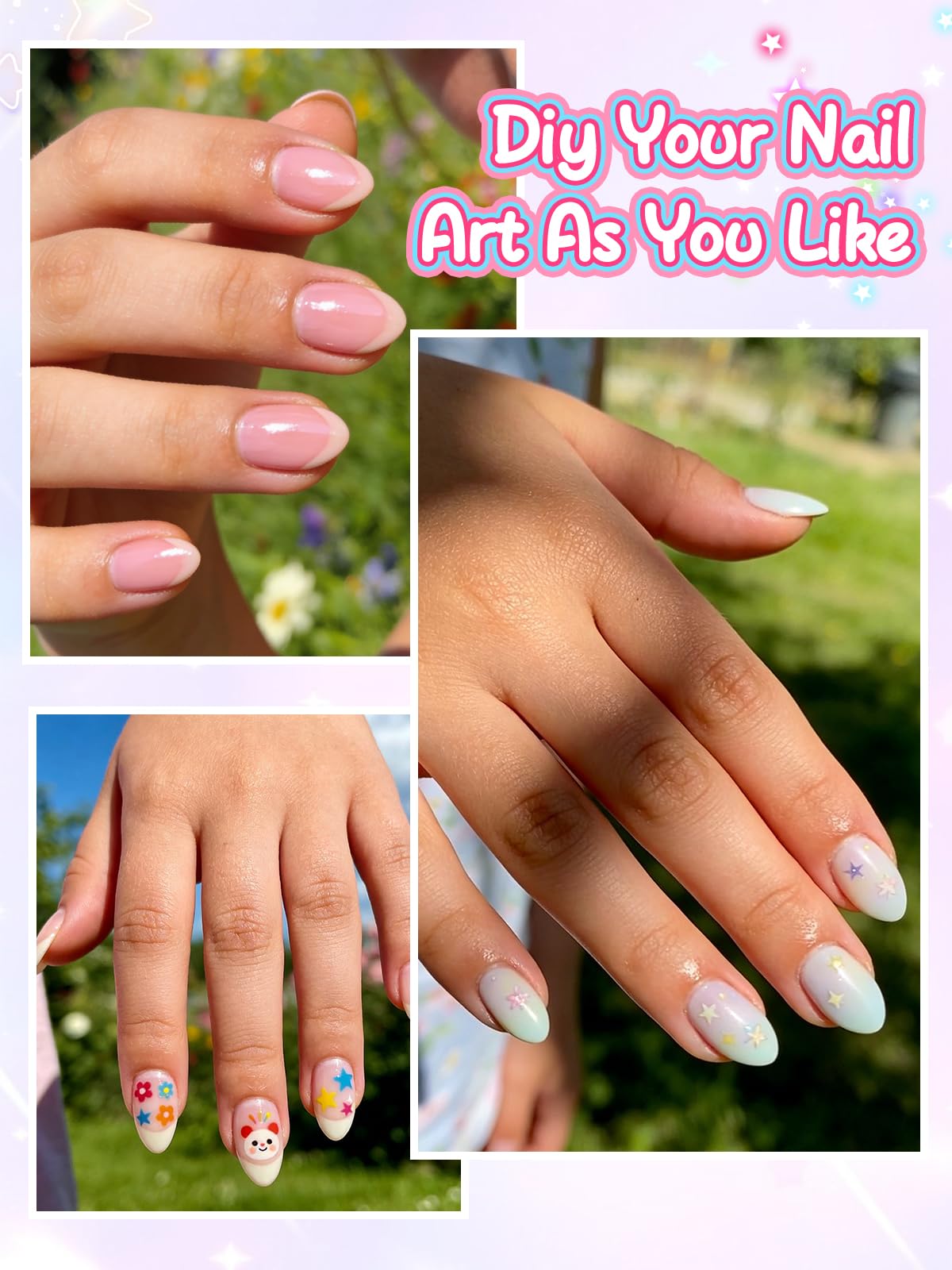 EBANKU 240PCS Kids Clear Press On Nails, Short Almond Nail Tips