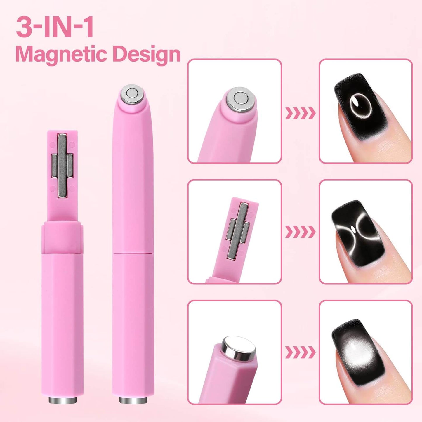 EBANKU 3PCS Cat Eye Nail Magnet Set 3-in-1 & 4-in-1 Pink
