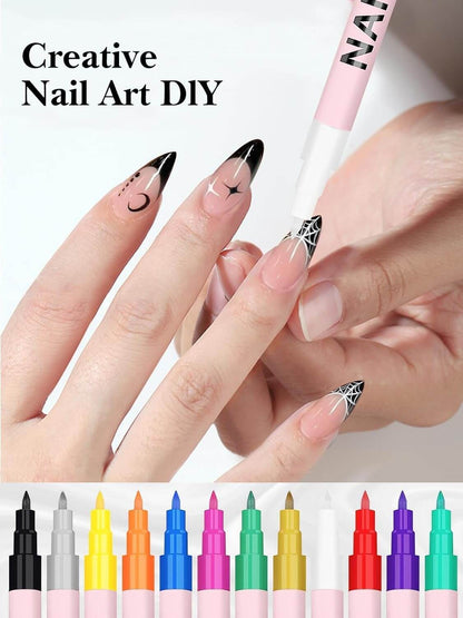 EBANKU 12 Colors 0.7mm Nail Art Pens Set Quick-Dry Nail Markers