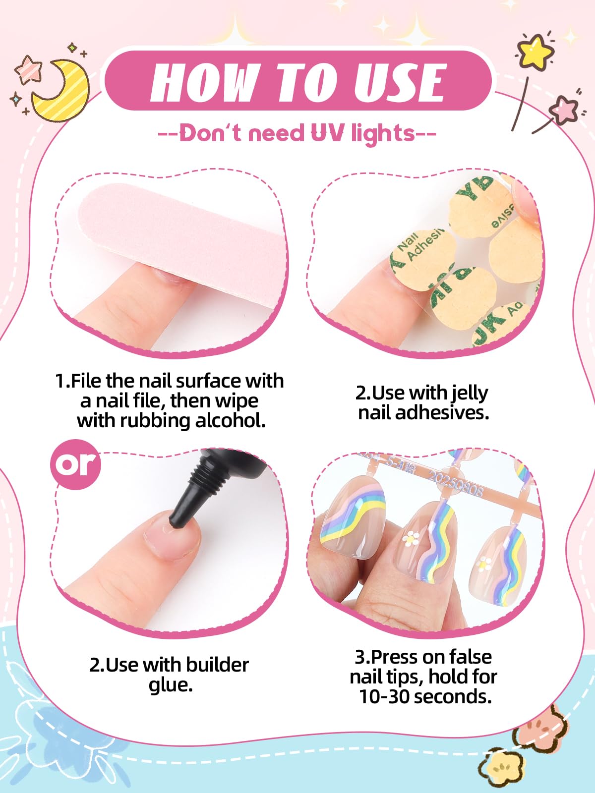 EBANKU Kids Press On Nails 96PCS 3 Pack Full Size Cute Set