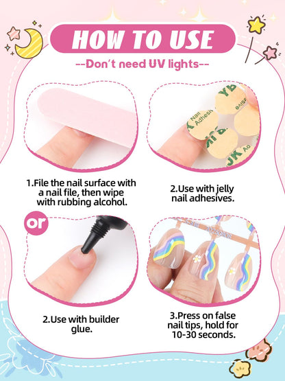 EBANKU Kids Press On Nails 96PCS 3 Pack Full Size Cute Set