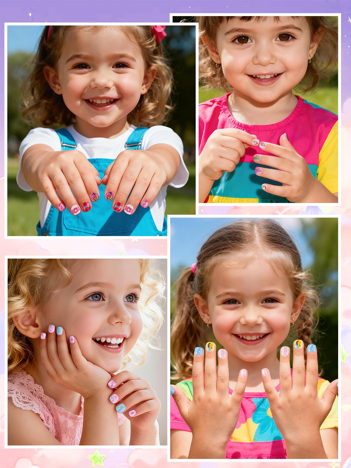EBANKU 288PCS Kids Press On Nails 12 Pack with Glue & Tabs