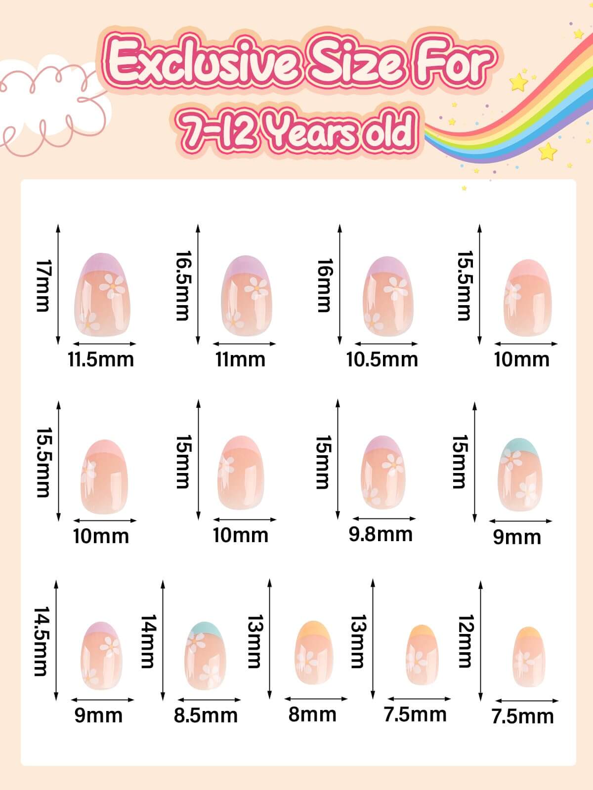 EBANKU 78Pcs Kids Press On Nails Pink Cloud Set