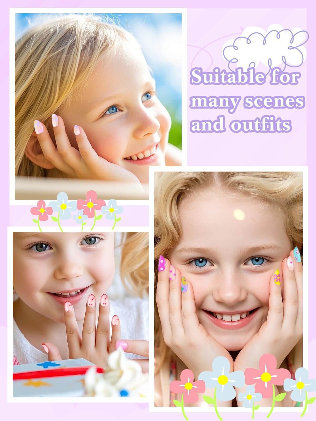 EBANKU 78Pcs Kids Press On Nails Colorful Polka Dot Set