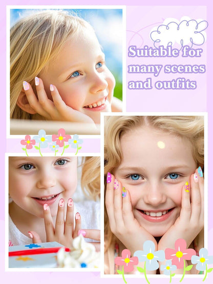 EBANKU 78Pcs Kids Press On Nails Colorful Polka Dot Set