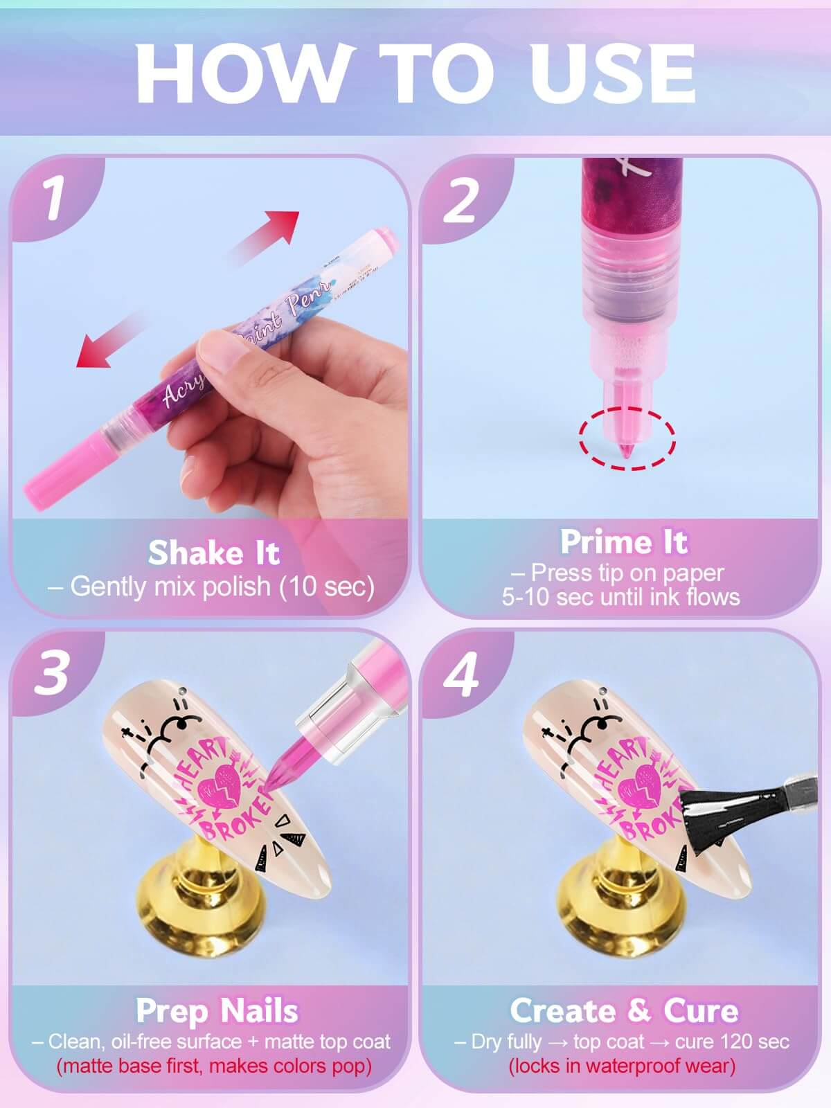 EBANKU 12 Colors 0.7mm Nail Art Pens Set 3D Quick-Dry Nail Markers