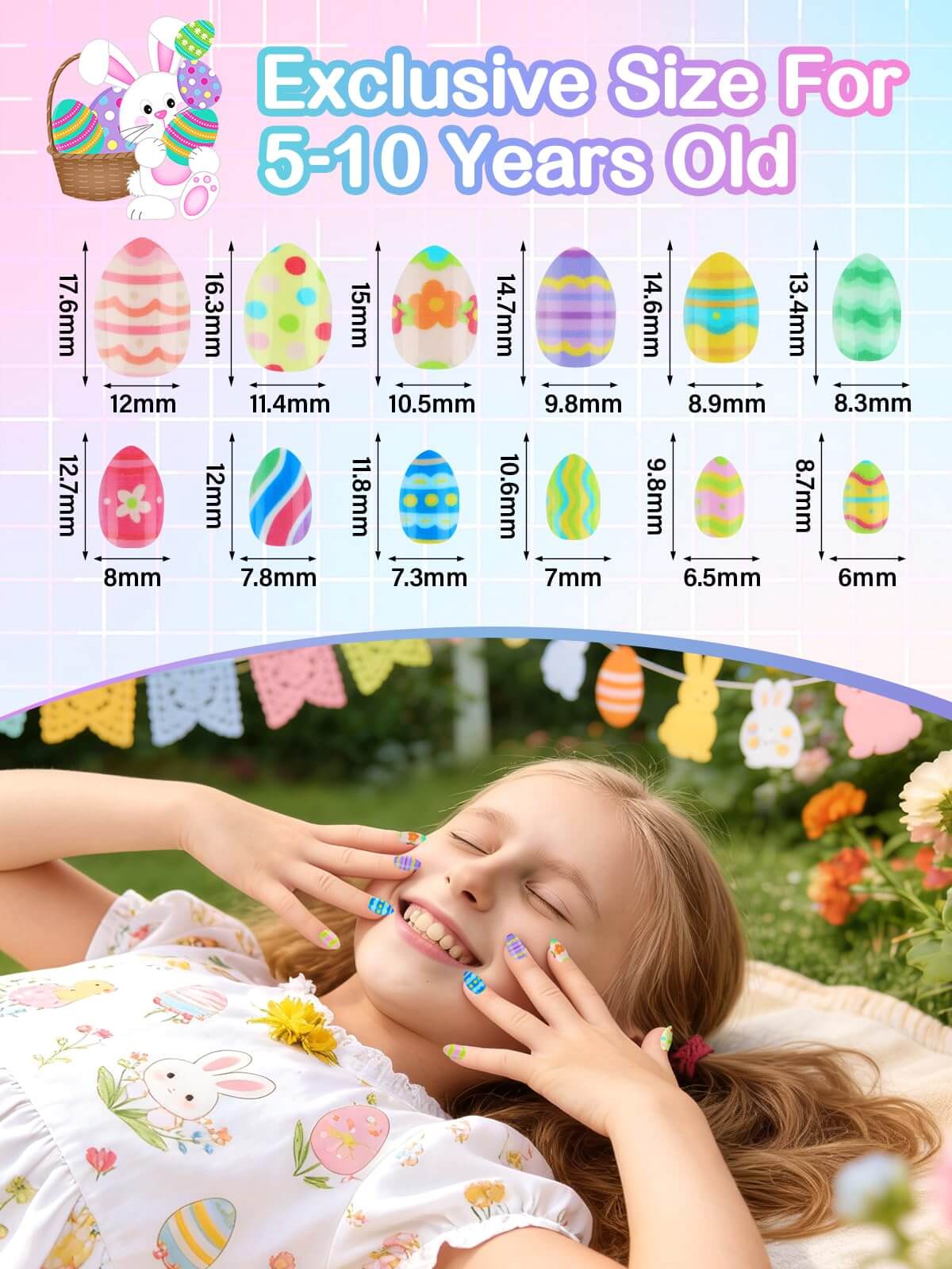 EBANKU Kids Press On Nails Gift Box, 156 Pcs Cute Fake Nails Set